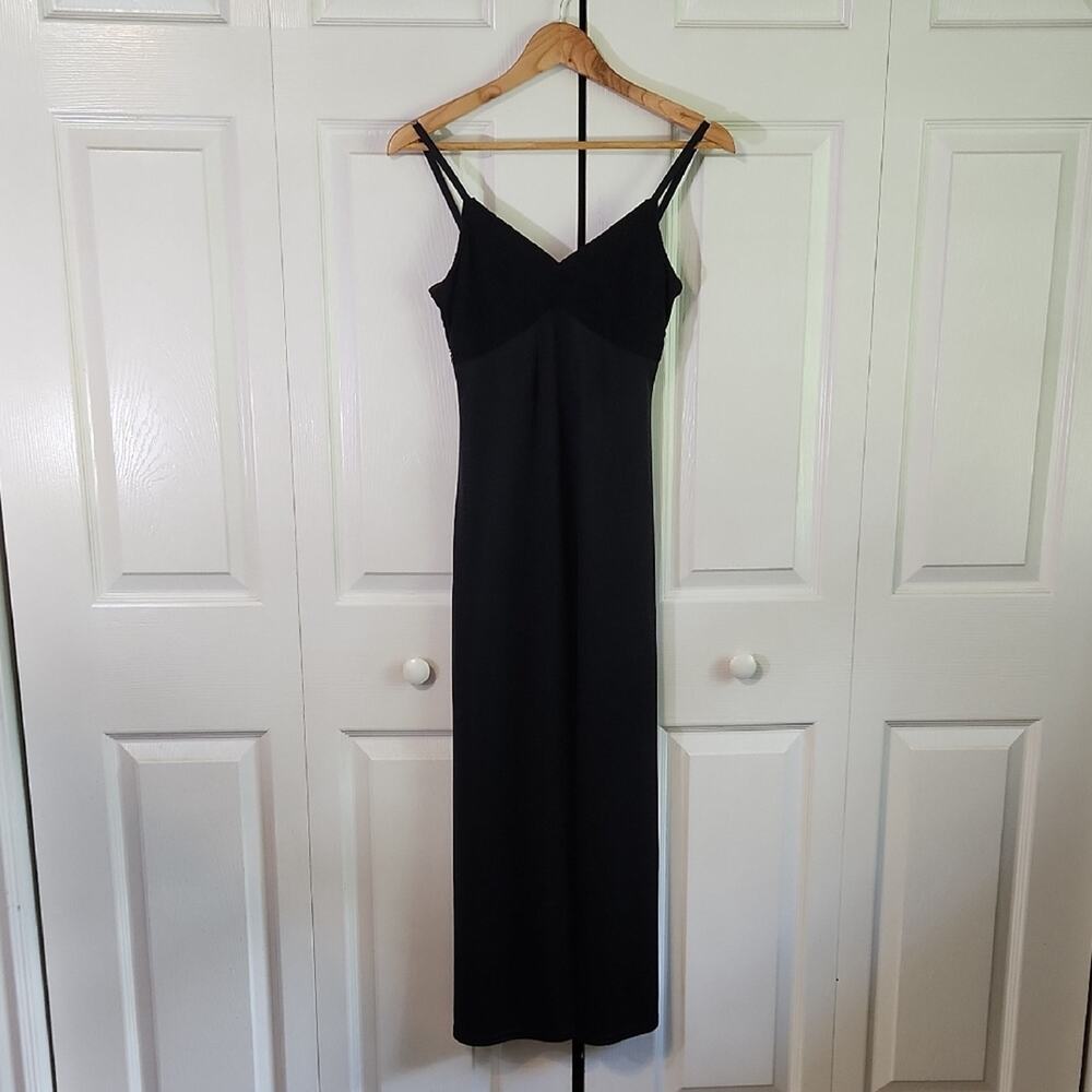 Vintage Express Tricot Black Slip Dress Size XS‎ Crochet Top Straps Y2K 80s
